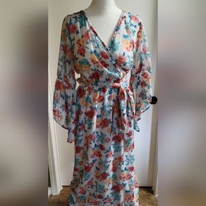 Floral Boho Kimono Maxi Dress || Espresso || Size S